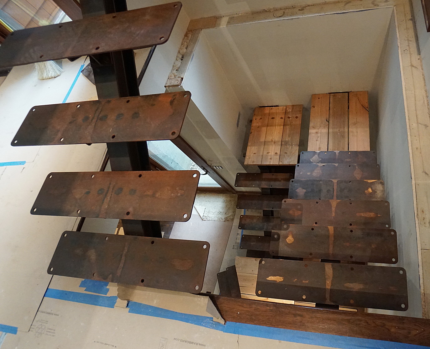 rusty steel I-beam stairs installation picture 3