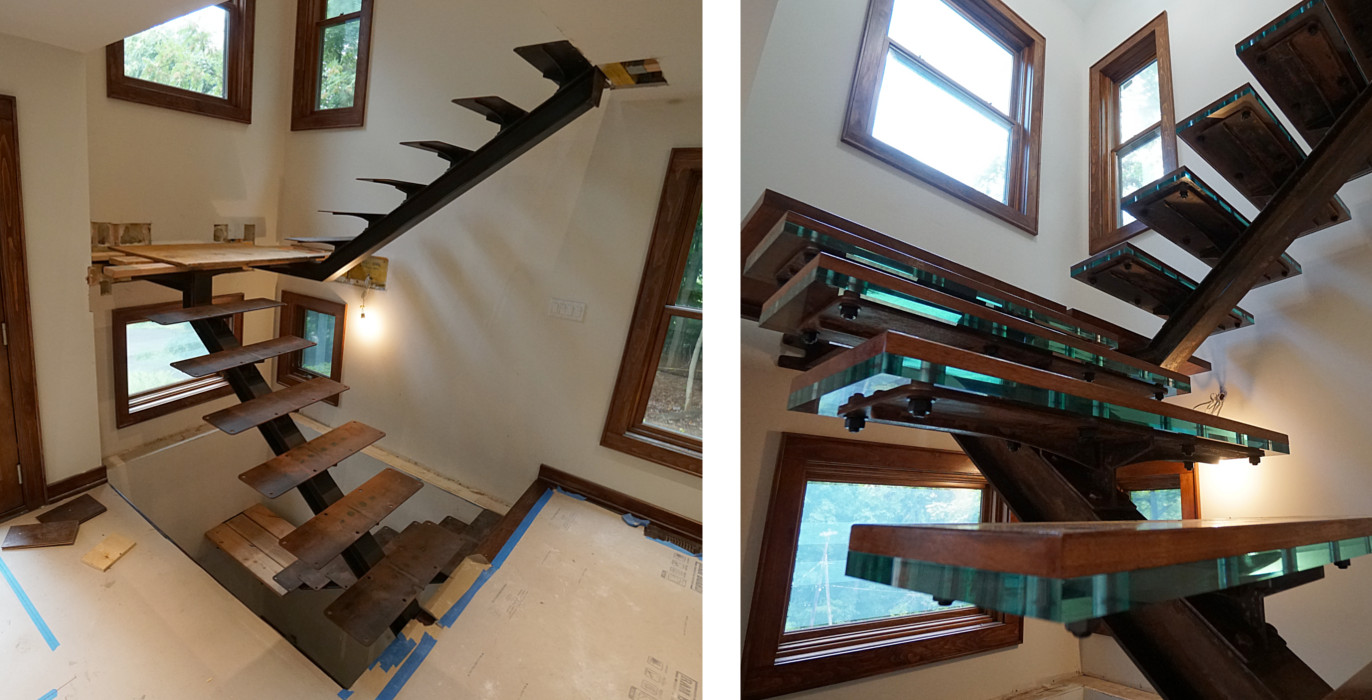 rusty steel I-beam stairs installation picture 4