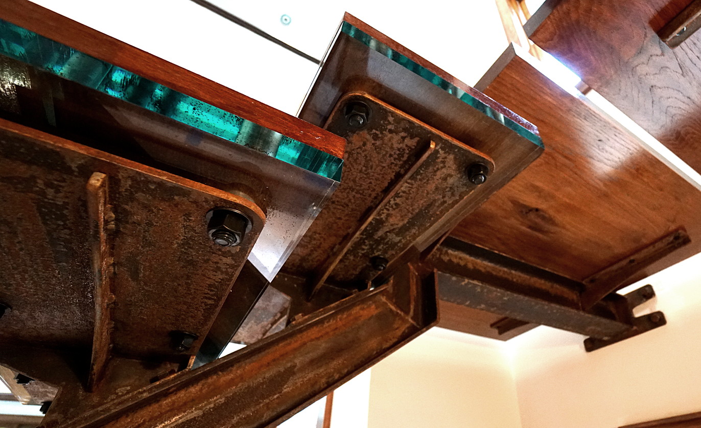 rusty steel I-beam stairs installation picture 5